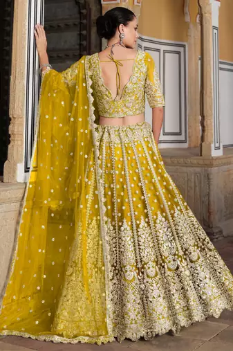  yellow sequins net lehenga set choli with dupatta with dupatta