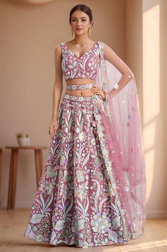 pink sequins net lehenga set choli with dupatta with dupatta
