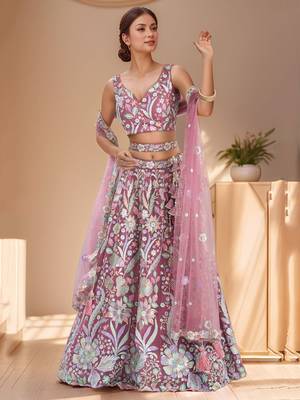 pink sequins net lehenga set choli with dupatta with dupatta 2