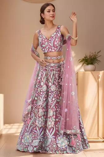 pink sequins net lehenga set choli with dupatta with dupatta