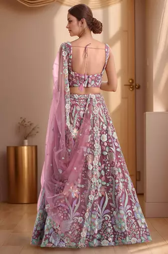 pink sequins net lehenga set choli with dupatta with dupatta