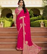 rani_pink bright pink saree with embroidered blouse