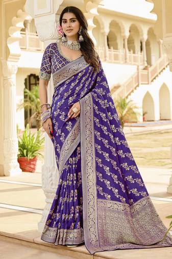 Voilet festive wear jade Voilet saree with golden detailing