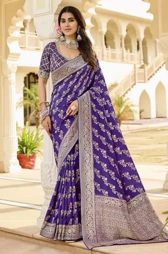 Voilet festive wear jade Voilet saree with golden detailing