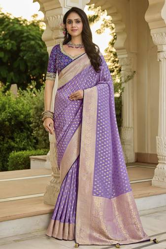 purple purple viscose saree with embroidered blouse