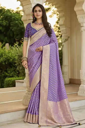 purple purple viscose saree with embroidered blouse