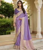 purple purple viscose saree with embroidered blouse