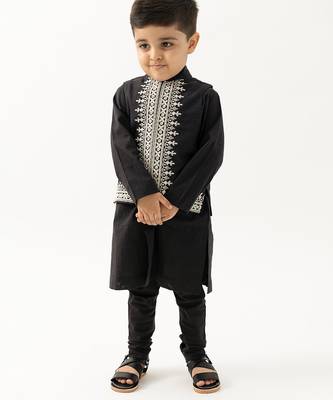 Black embroidered cotton nehru jacket 1