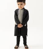 Black embroidered cotton nehru jacket