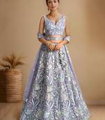  lavender embroidered net lehenga set choli with dupatta with dupatta