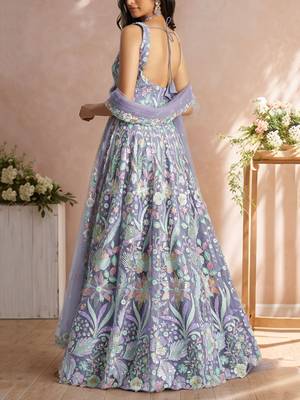  lavender embroidered net lehenga set choli with dupatta with dupatta 5