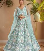 sky blue sequins net lehenga set choli with dupatta