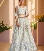 white embroidered net lehenga set choli with dupatta with dupatta