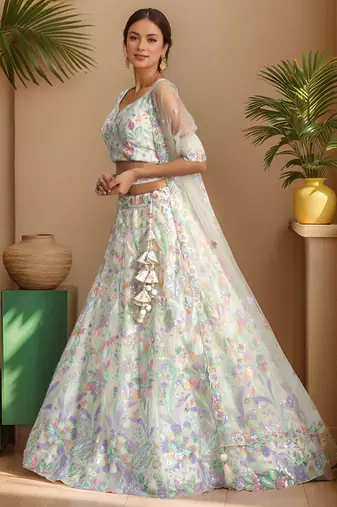 white embroidered net lehenga set choli with dupatta with dupatta