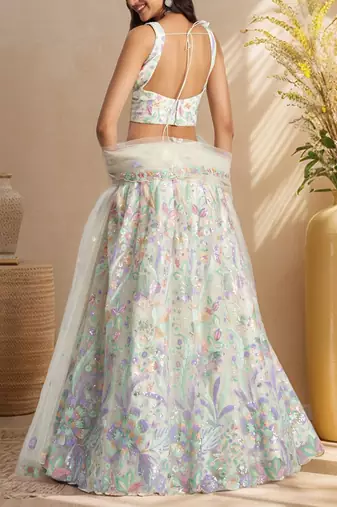 white embroidered net lehenga set choli with dupatta with dupatta