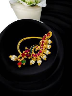 Gold plated maharashtrian peacock clip on nosepin 1