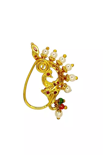 Gold plated maharashtrian peacock clip on nosepin