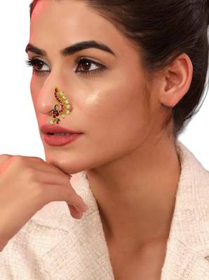 Gold plated maharashtrian peacock clip on nosepin 5