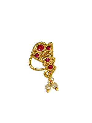 Gold plated red stone leaf design clip on nosepin 4