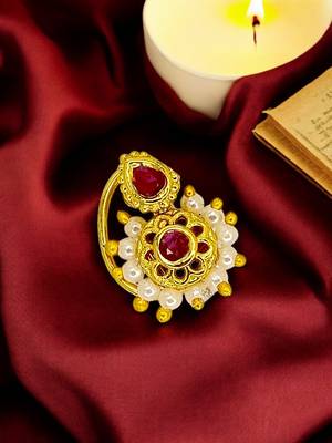 Gold plated red stone classic clip on nosepin 1