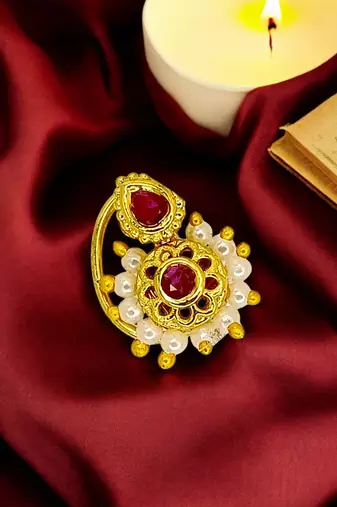 Gold plated red stone classic clip on nosepin