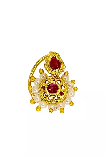 Gold plated red stone classic clip on nosepin