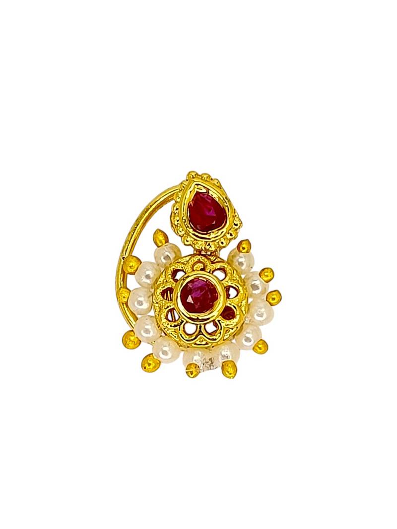 Gold plated red stone classic clip on nosepin