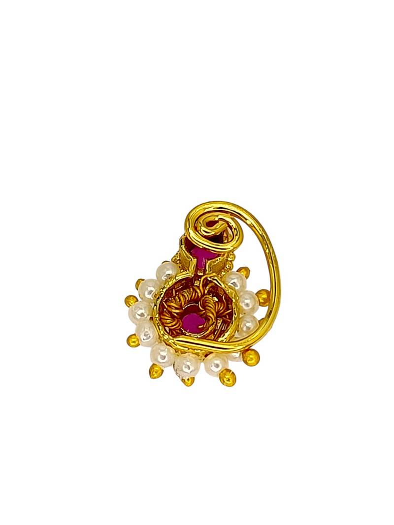 Gold plated red stone classic clip on nosepin