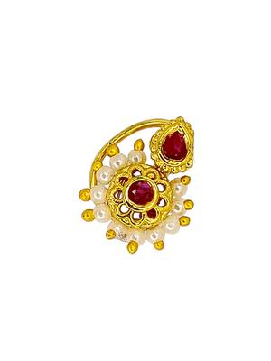 Gold plated red stone classic clip on nosepin 4