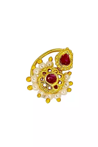 Gold plated red stone classic clip on nosepin