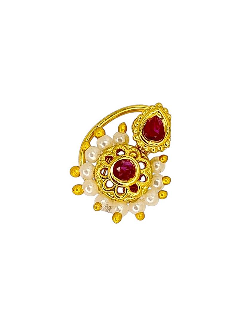 Gold plated red stone classic clip on nosepin