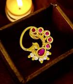 Gold plated dainty peacock design clip on nose pin