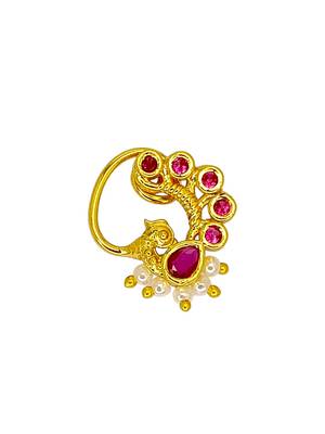 Gold plated dainty peacock design clip on nose pin 2
