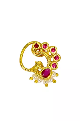 Gold plated dainty peacock design clip on nose pin