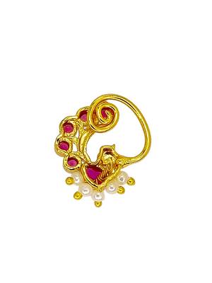 Gold plated dainty peacock design clip on nose pin 3
