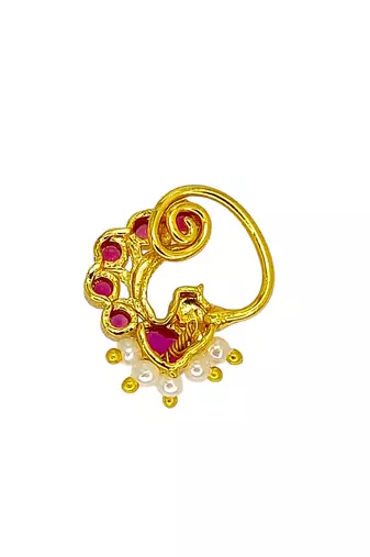 Gold plated dainty peacock design clip on nose pin