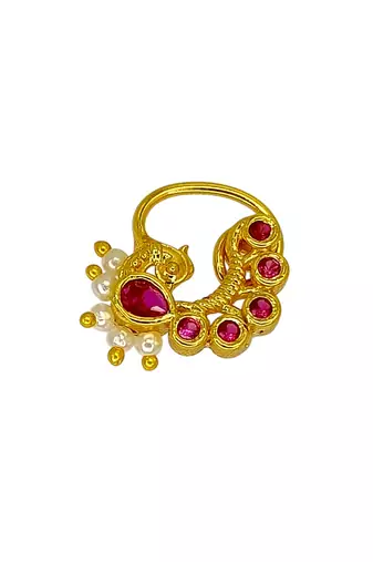Gold plated dainty peacock design clip on nose pin