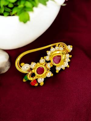 Gold plated traditional maharashtrian clip on nosepin nath 1