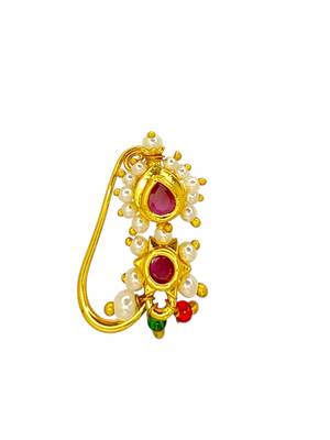 Gold plated traditional maharashtrian clip on nosepin nath 2