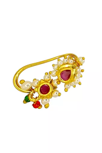 Gold plated traditional maharashtrian clip on nosepin nath