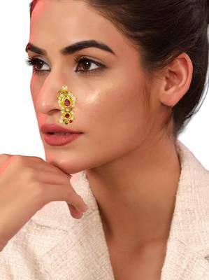 Gold plated traditional maharashtrian clip on nosepin nath 5