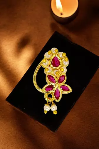 Gold plated pakali chakari clip on nose pin