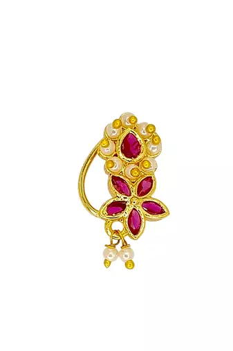Gold plated pakali chakari clip on nose pin
