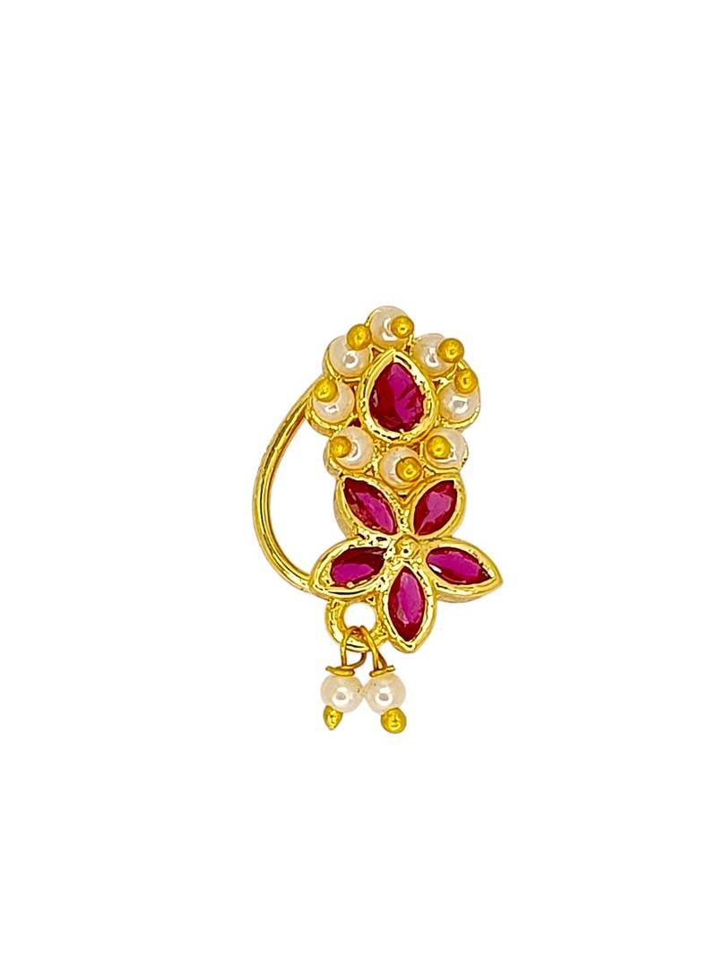 Gold plated pakali chakari clip on nose pin