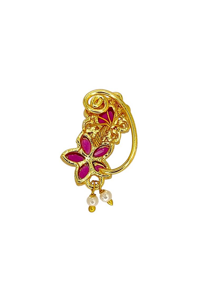 Gold plated pakali chakari clip on nose pin