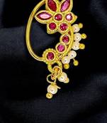 Gold plated red stone floral clip on nose pin