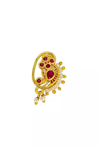 Gold plated paisley design clip on nose pin