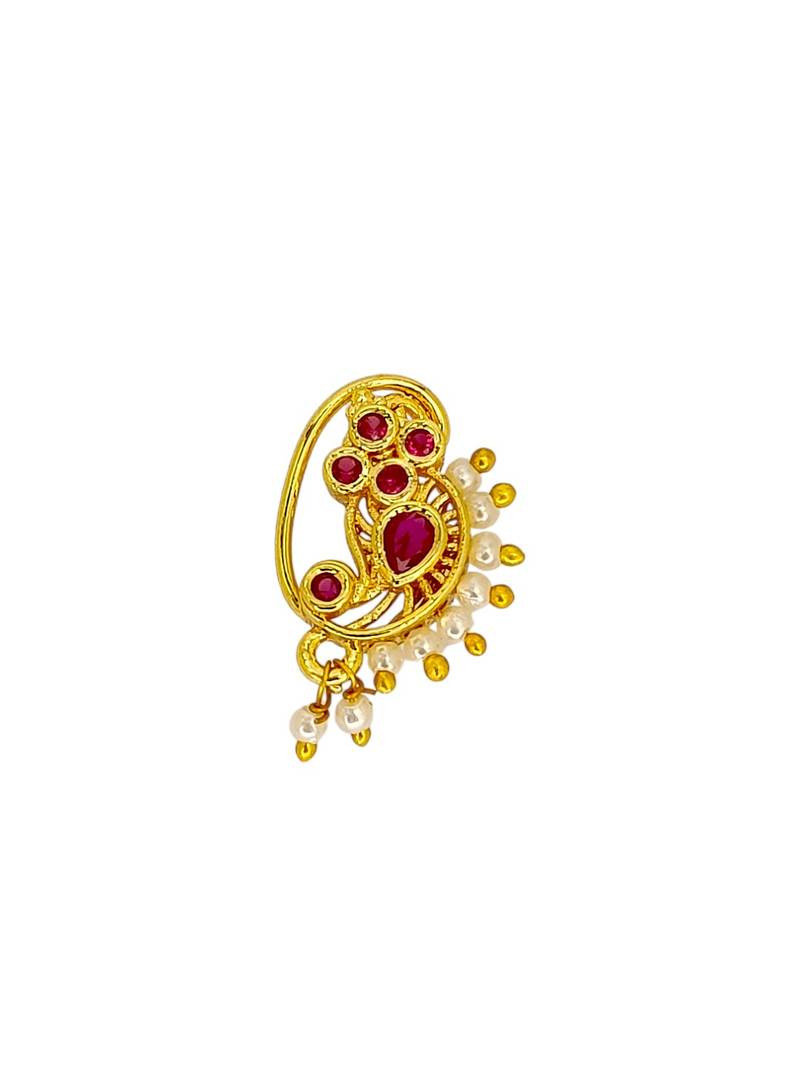 Gold plated paisley design clip on nose pin