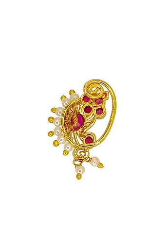 Gold plated paisley design clip on nose pin