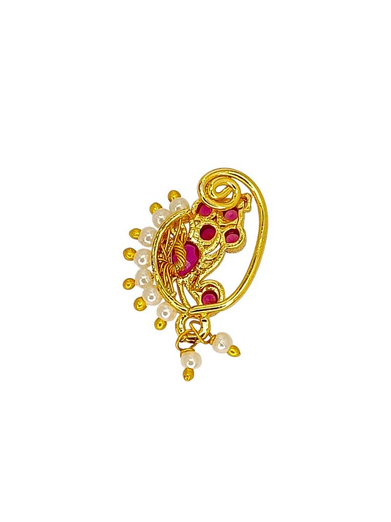 Gold plated paisley design clip on nose pin